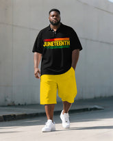 Big & Tall Men's Juneteenth Reggae Color Print POLO Short Sleeve Shorts Set
