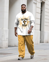 Big & Tall Men's He Has Risen Graffiti Letter Print Long Sleeve T-Shirt Pants Set