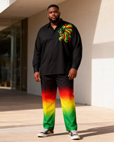 Big & Tall Men's Reggae Style Color Lion Print Long Sleeve Shirt Pants Set