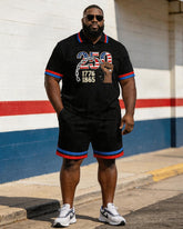 Big & Tall Men's 1776-1865 Break Free Chain Printed POLO Short Sleeve Shorts Set