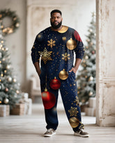 Big & Tall Men's Christmas Snowflake Decorative Printed Long Sleeve T-Shirt Pants Set