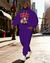 Big & Tall Men's Purple "SNOW WAY SANTA" Snowman Santa Claus Print Hoodie Set