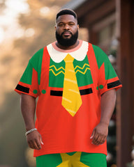 Big & Tall Men's Christmas Elf Cosplay Printed T-Shirt Trousers Suit