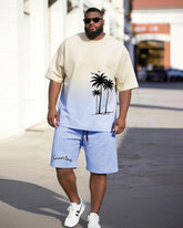 Big & Tall Men's Gradient Coconut Summertime Printed Round Neck Short Sleeve T-shirt Shorts Set