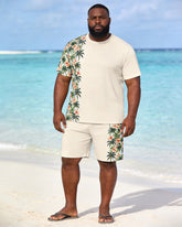 Big & Tall Men's Coconut Blossoms Side Print Round Neck Short Sleeve T-Shirt Shorts Set