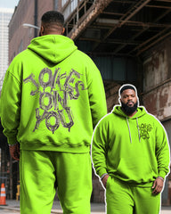 Big & Tall Men's Fluorescent Green JOKES ON YOU Alphabet Print Hoodie Set