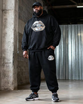 Big & Tall Men's Black Metallic Lip-Print Hoodie Set