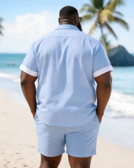 Big & Tall Men's Vertical Stripe Contrast Printed Short Sleeve Shirt Shorts Set