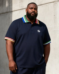 Big & Tall Men’s Contrasting Rainbow-Trimmed Printed Polo Short-Sleeve Shorts Set
