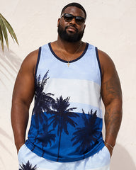 Big & Tall Men's Blue And White Gradient Coconut Printed Vest Shorts Set