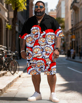 Big & Tall Men's Santa Claus Graffiti Print Short Sleeve Shirt Shorts Set
