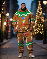 Big & Tall Men's Christmas Fun Gingerbread Man Cosplay Printed Hoodie Suit