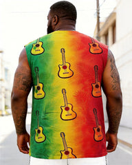 Big & Tall Men's Juneteenth Red, Yellow, And Green Gradient Guitar Print Crew-Neck Athletic Tank Top