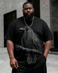 Big & Tall Men's3D Crow Embossed Print Round Neck Short Sleeve T-shirt Shorts Set