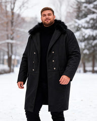 Big & Tall Men's Casual Big Wool Collar Woolen Solid Color Double-breasted Coat S-5XL