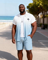 Big & Tall Men's Gradient Blue Coconut Printed Short Sleeve Shirt Shorts Set