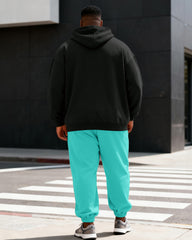 Big & Tall Men's Black And Green Contrast Letter Print Hoodie Set