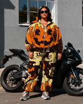 Women's Plus Size Halloween Pumpkin Ghost Print Cardigan Hoodie Set