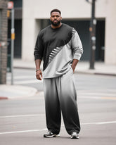 Big & Tall Men's Casual Black And White Geometric Gradient Print Long Sleeve T-Shirt Pants Set