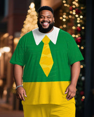 Big & Tall Men's Christmas Tie Elf Cosplay Printed T-Shirt Trousers Suit