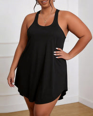 Women's XL-5XL Plus Size Solid Color Round Neck I-shaped Vest Dress