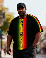 Big & Tall Men's ONE LOVE Reggae Gradient Striped Print T-Shirt Pants Set