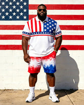 Big & Tall Men's American Flag Colorblock Printed POLO Short Sleeve Shorts Set