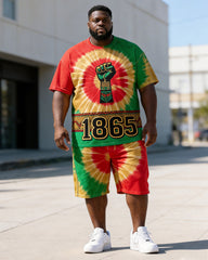 Big & Tall Men's 1865 Fist Totem Tie-Dye Printed Crewneck Short Sleeve T-Shirt Shorts Set