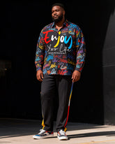 Big & Tall Men's Colorful Graffiti Letter Print Long Sleeve Shirt Pants Set