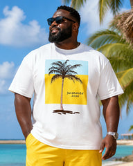 Big & Tall Men's Summer Coconut Print Round Neck Short Sleeve T-Shirt Shorts Set