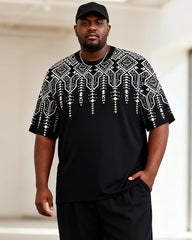 Big & Tall Men's Black And White Geometric Ethnic Print T-Shirt Pants Set