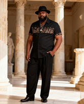 Big & Tall Men's Vintage Ribbon Print Short Sleeve Shirt Pants Set