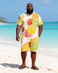 Big & Tall Men's Fruit Print Round Neck Short Sleeve T-Shirt Shorts Set