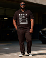 Big & Tall Men's "BIG BOY" Fun Label Printed Zipper Polo Short Sleeve Pants Set