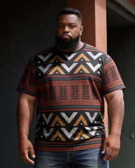 Big & Tall Men's Ethnic Geometric Print Crewneck Short-sleeved T-shirt