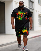 Big & Tall Men's HOPE Fist Print Splash Ink Print POLO Short Sleeve Shorts Set