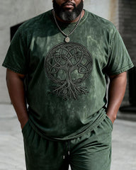 Big & Tall Men's World Tree Tree Of Life Printed Round Neck Short Sleeve T-Shirt Shorts Set