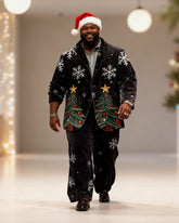 Big & Tall Men's Black Christmas Tree Snowflake Print Suit