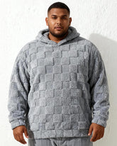 Big & Tall Men's Solid Color Square Plaid Plush Hooded Sweatshirt S-2XL