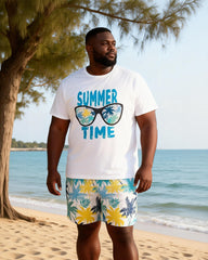 Big & Tall Men's Sunglasses Elements Summer Printed Round Neck Short Sleeve T-Shirt Shorts Set