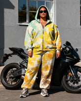 Women's Plus Size Graffiti Love Gradient Block Print Cardigan Hoodie Set