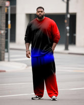Big & Tall Men's Casual Black Red Blue Gradient Print Long Sleeve T-Shirt Pants Set
