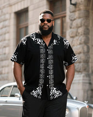 Big & Tall Men's Gothic Pattern Stitching Plinting Printed Short Sleeve Shirt And Trousers Set