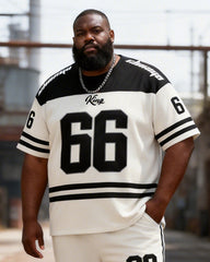 Big & Tall Men's White And Black Colorblock 66 Printed T-Shirt Pants Set