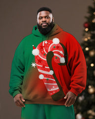 Big & Tall Men's Christmas Red Green Gradient Candy Print Hoodie Suit