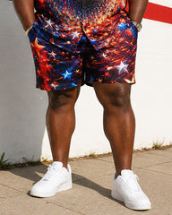 Big & Tall Men's Starry Sky Gradient Five-pointed Star Printed Short Sleeve Shirt Shorts Set