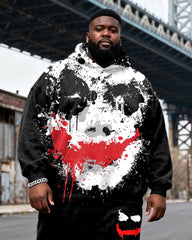 Big & Tall Men's Black Skull Graffiti Print Hoodie Set