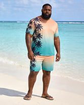 Big & Tall Men's Coconut Grove Gradient Print Round Neck Short Sleeve T-Shirt Shorts Set