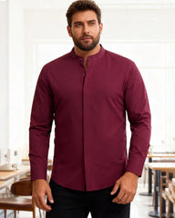 Big & Tall Men's Solid Color Retro Collar Long Sleeve Shirt S-3XL