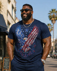 Big & Tall Men's American Flag Eagle Print Crewneck Short Sleeve T-Shirt Shorts Set
